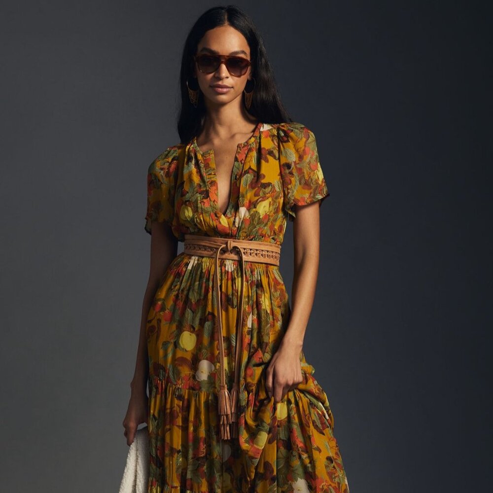 Anthropologie - The Somerset Maxi Dress: Chiffon Edition - Yellow Motif - Size L